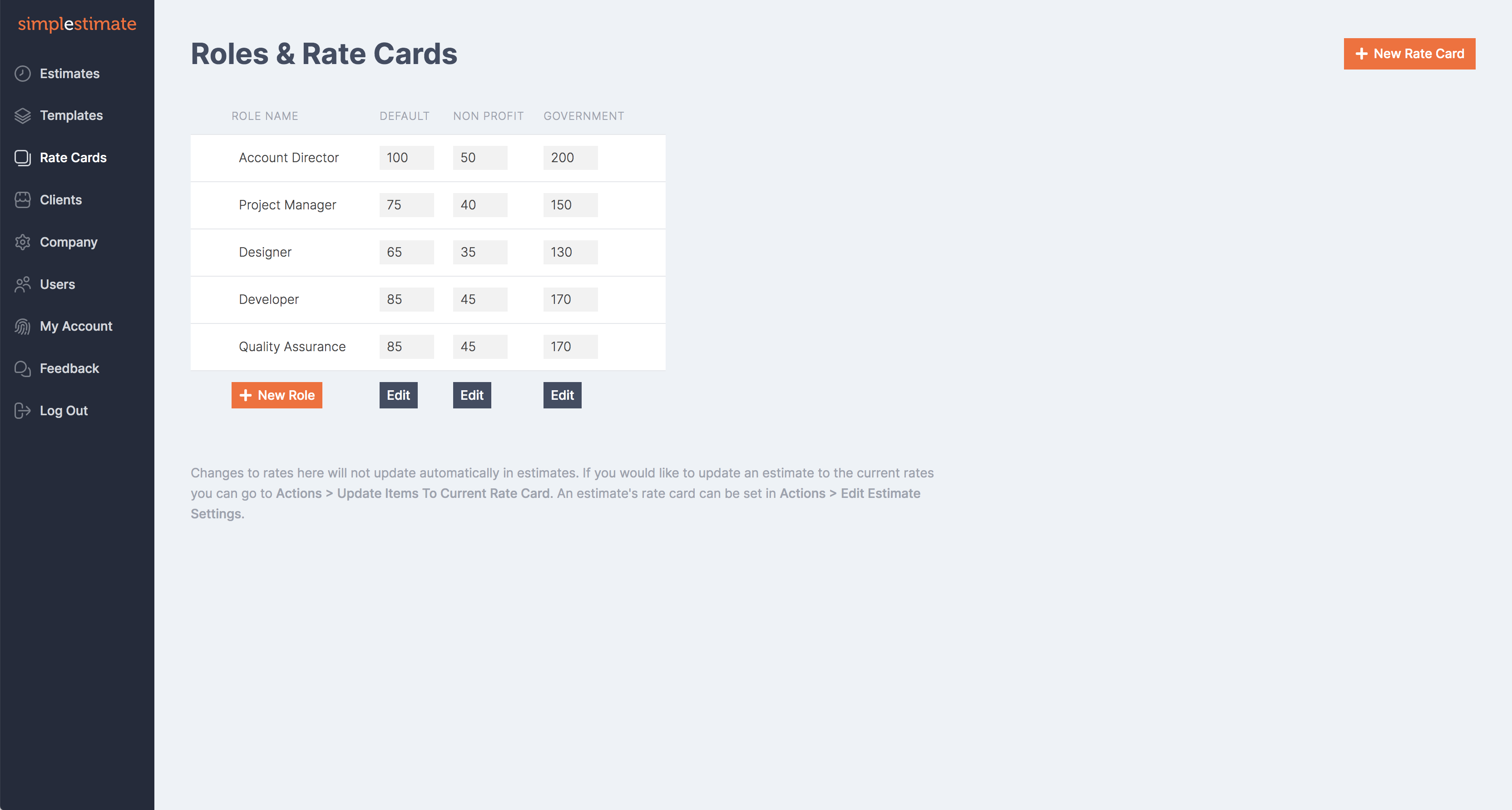 screenshot of Simple Estimate